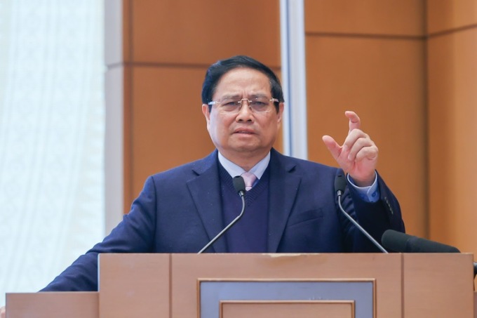 Thủ tướng Phạm Minh Chính phát biểu tại tại hội nghị làm việc với doanh nghiệp nhà nước, ngày 27/2. Ảnh: VGP/Nhật Bắc