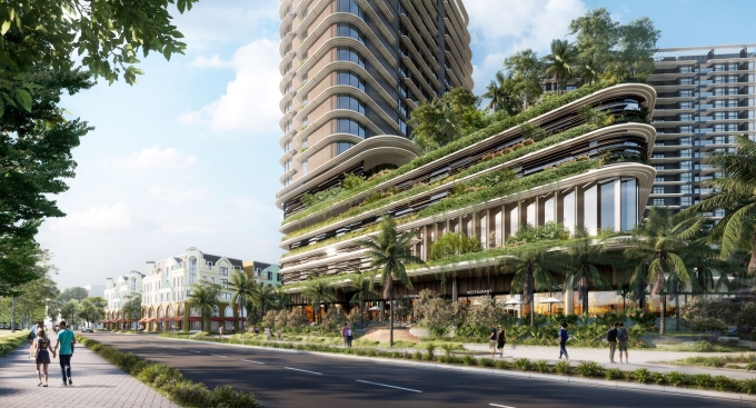 Không gian cảnh quan của tổ hợp khách sạn cũng được chú trọng với hình thái kiến trúc xanh, mang đậm bản sắc văn hóa miệt vườn miền Tây Nam Bộ.