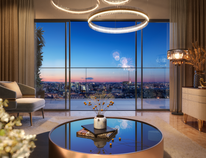 Phối cảnh phòng khách căn hộ The Infinity về đêm. Ảnh: Charm Group