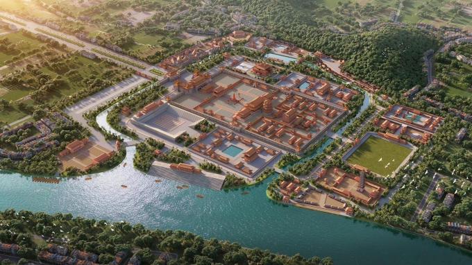 Phối cảnh quần thể phỏng dựng Hoàng thành Thăng Long tại dự án. Ảnh: Sun Property
