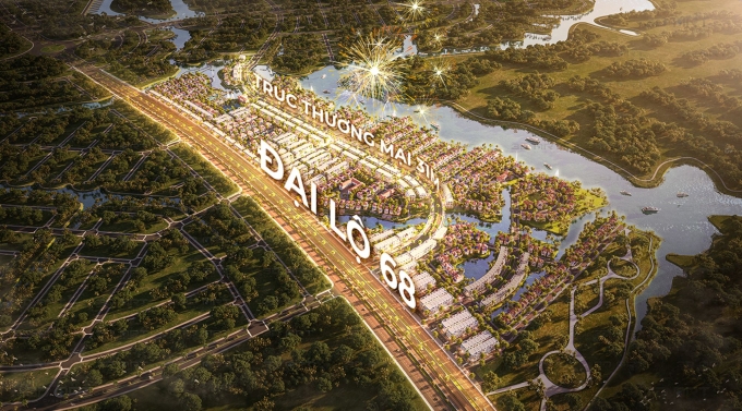 Đại lộ 68 nối lên cao tốc Biên Hòa - Vũng Tàu cùng trục thương mại Gold Coast rộng 31 m đi qua phân khu Limassol của dự án. Ảnh: CĐT
